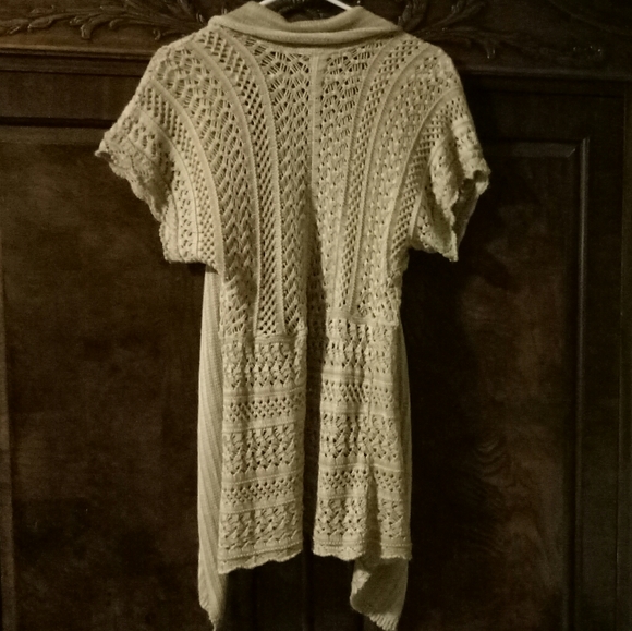 Yarn Art beige open knit opent front lagenlook cardigan sz M - Picture 2 of 4